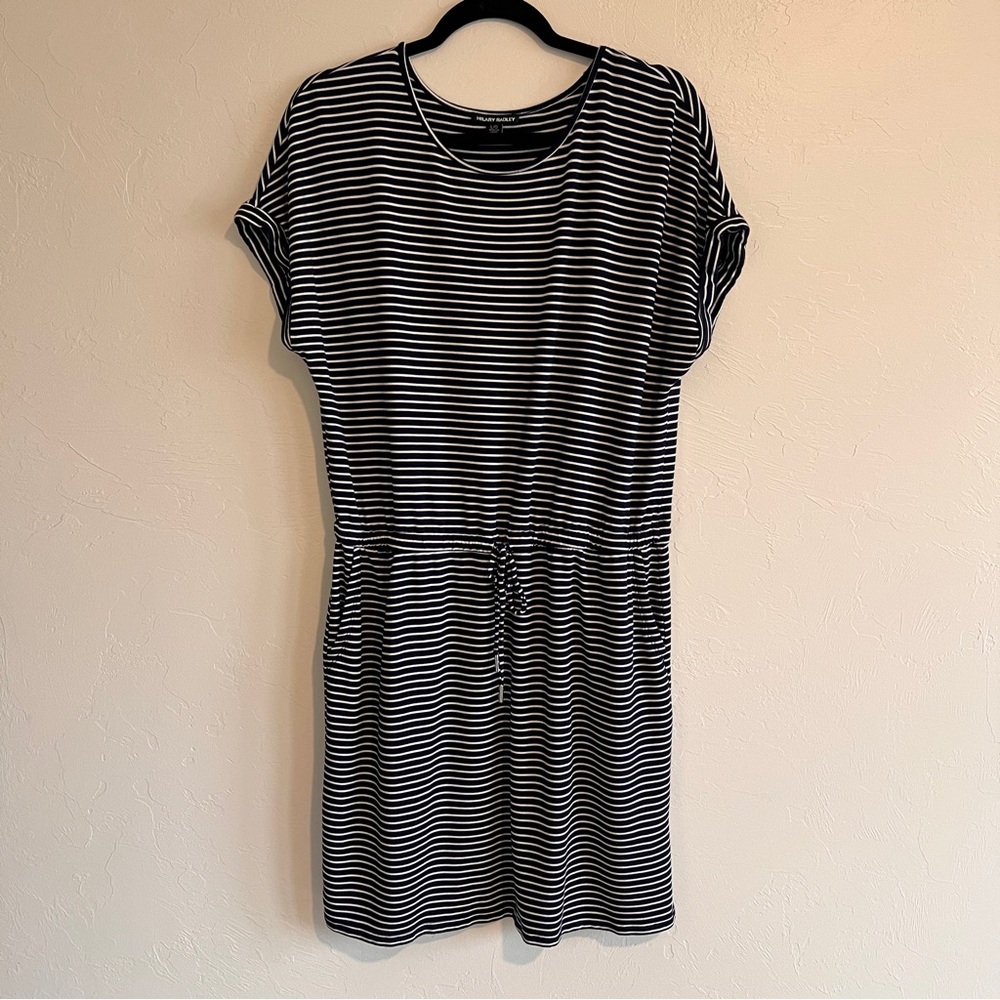 Hilary Radley Blue and White Striped Midi Dress - Size L